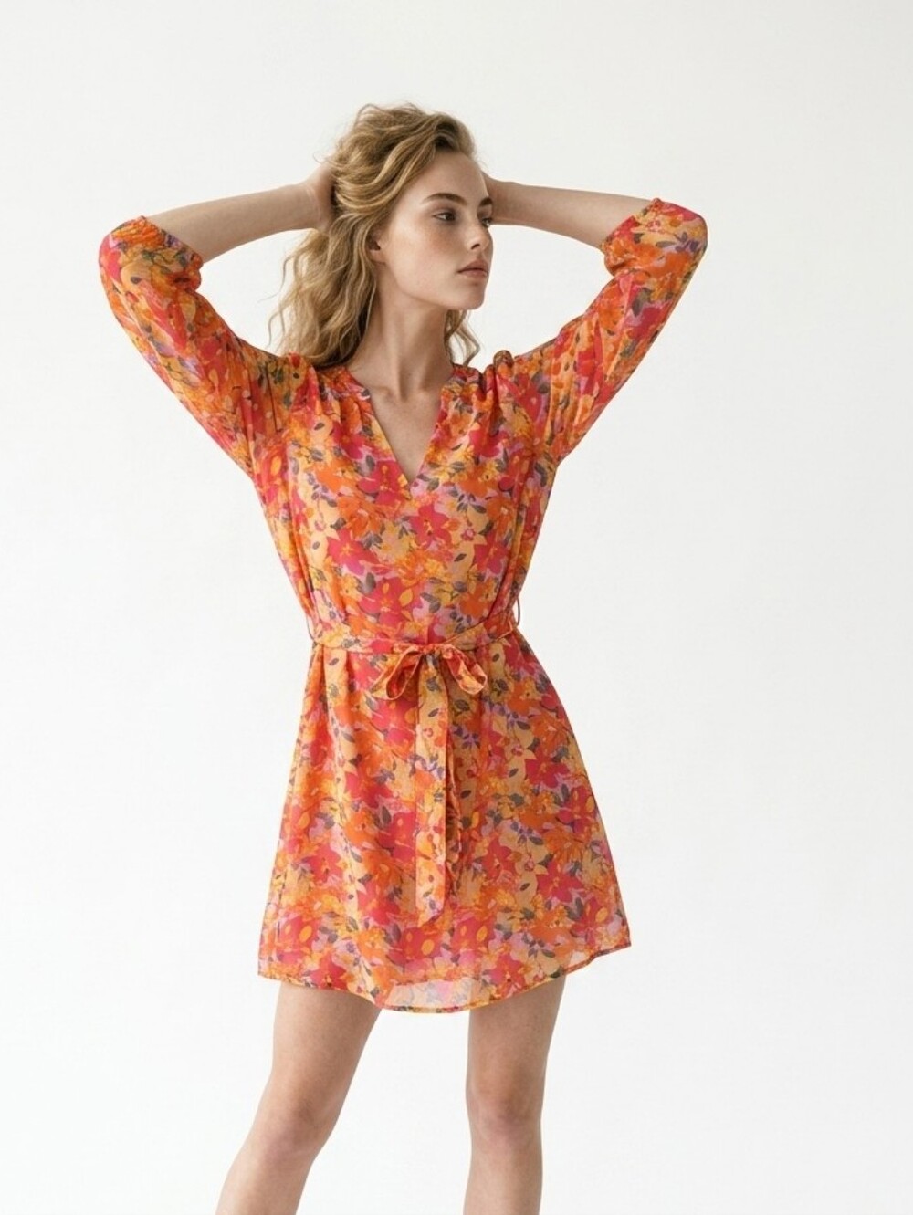 MARISSA Olivia Floral Mini Dress in Orange & Pink